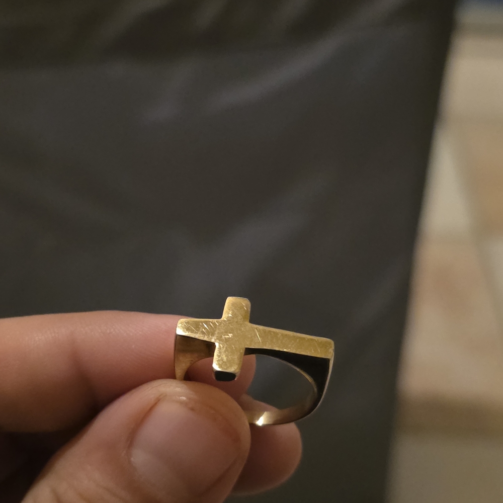 Gold Cross Ring - Polished Gold Tone